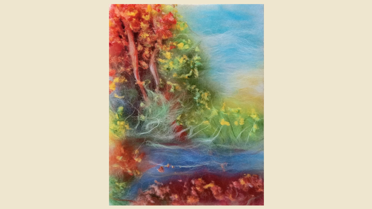 «Осенний пейзаж» в технике шерстяной живописи. Референс на мастер-классе в рамках месячника пожилого человека