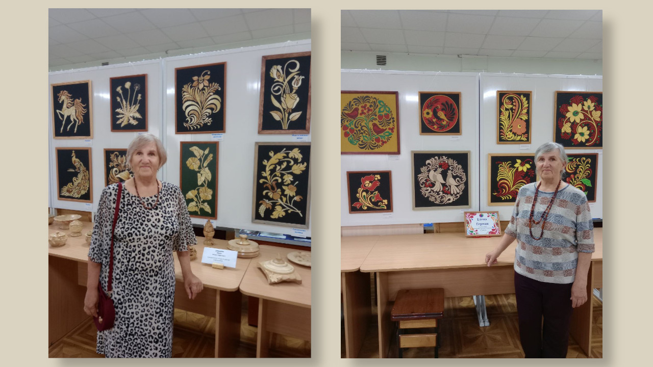 Мастерица со своими авторскими работами из соломки и кожи на региональных выставках