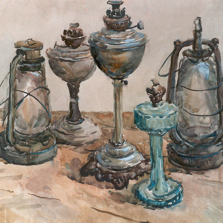 Старые лампы. Бумага, акварель, 60х67 см, 1973г